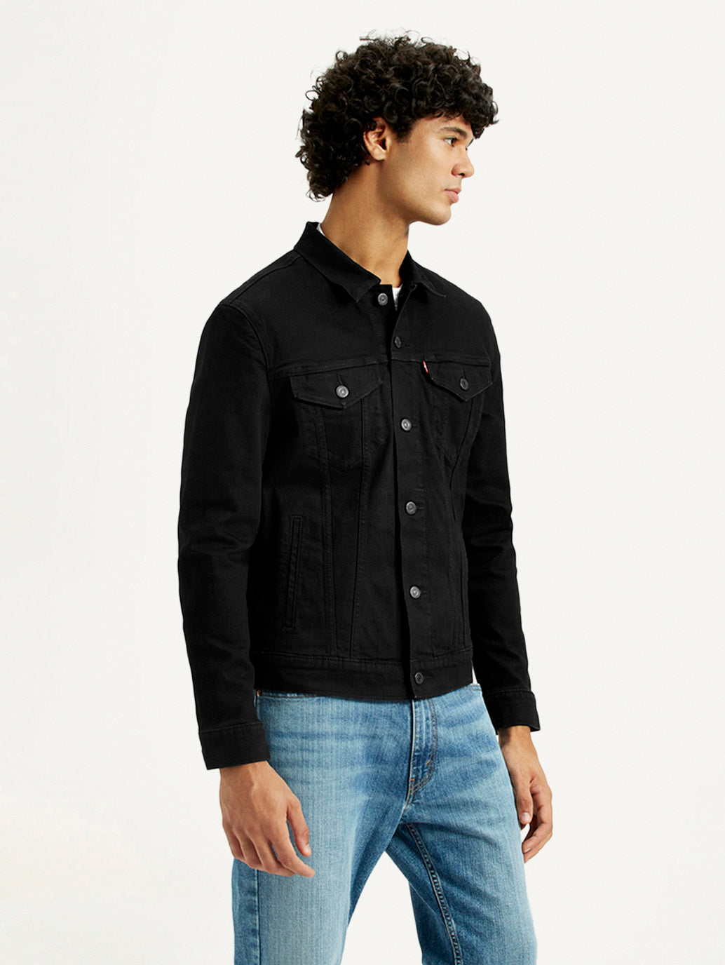 Men'S Solid Black Spread Collar Jacket