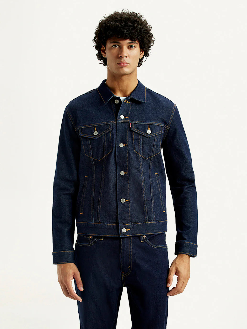 Men'S Solid Blue Spread Collar Denim Jacket