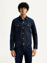 Men'S Solid Blue Spread Collar Denim Jacket
