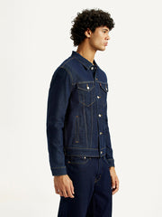 Men'S Solid Blue Spread Collar Denim Jacket