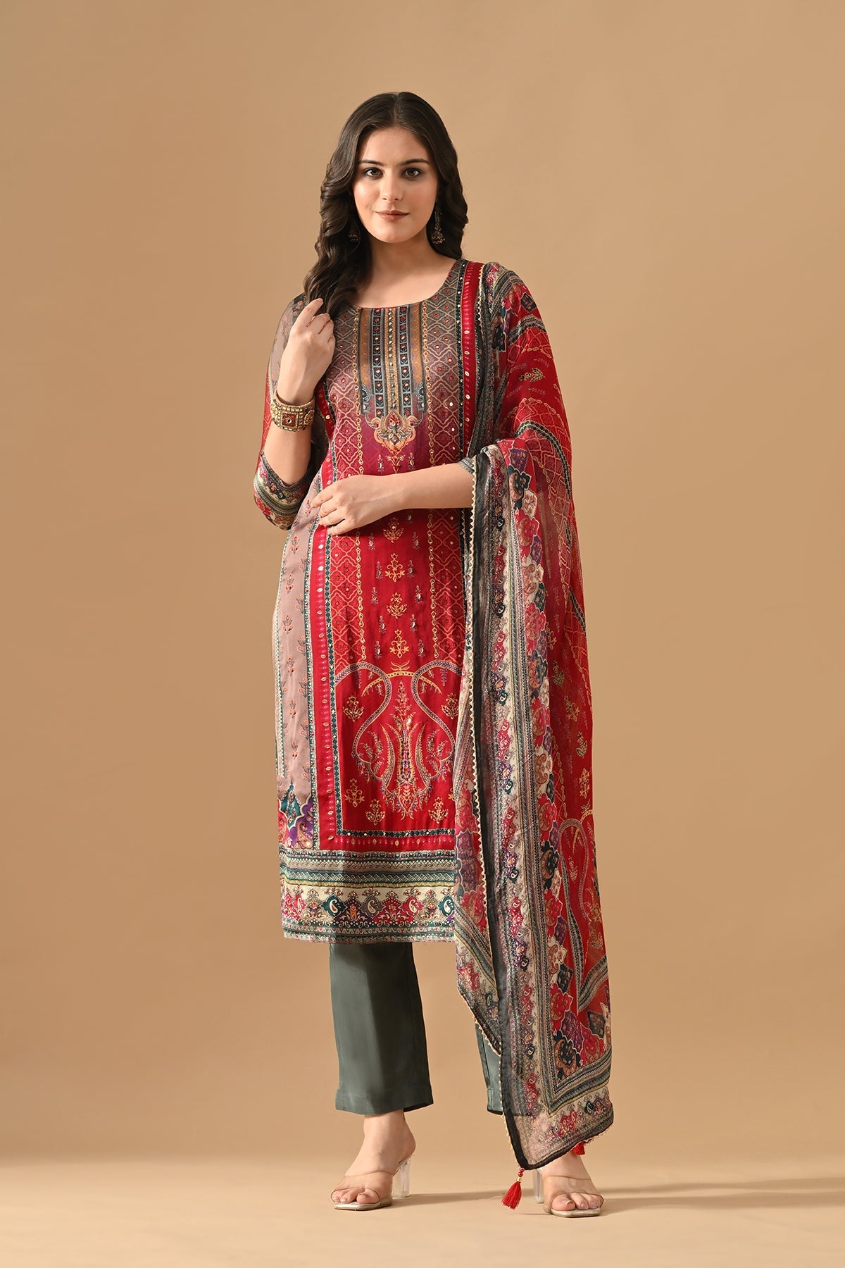 Grey Embellished Kurta Set