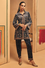 Winter Blue Printed Velvet Co-Ord Set