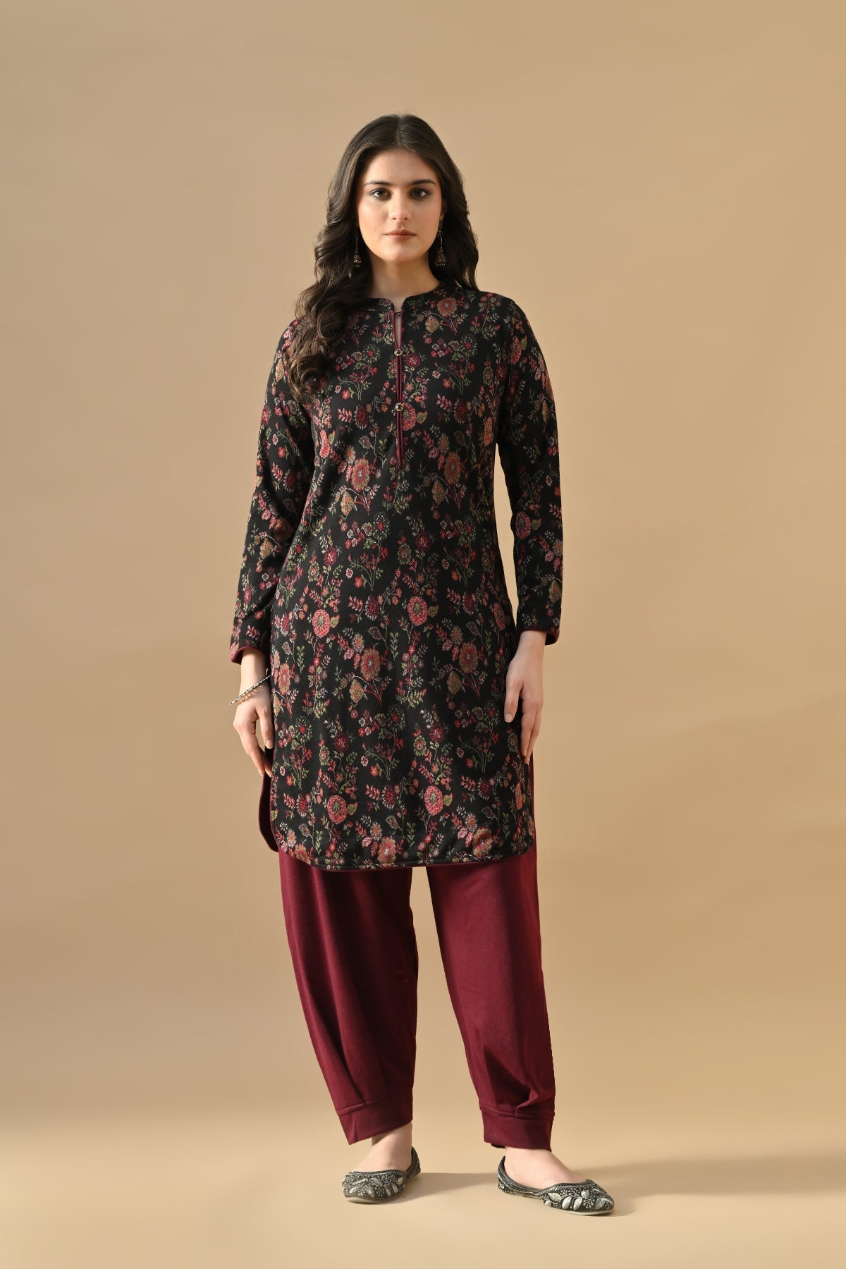 Winter Black Ethnic Motifs Woven Co-Ord Set