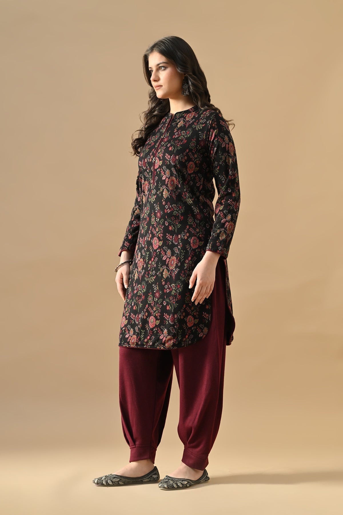 Winter Black Ethnic Motifs Woven Co-Ord Set