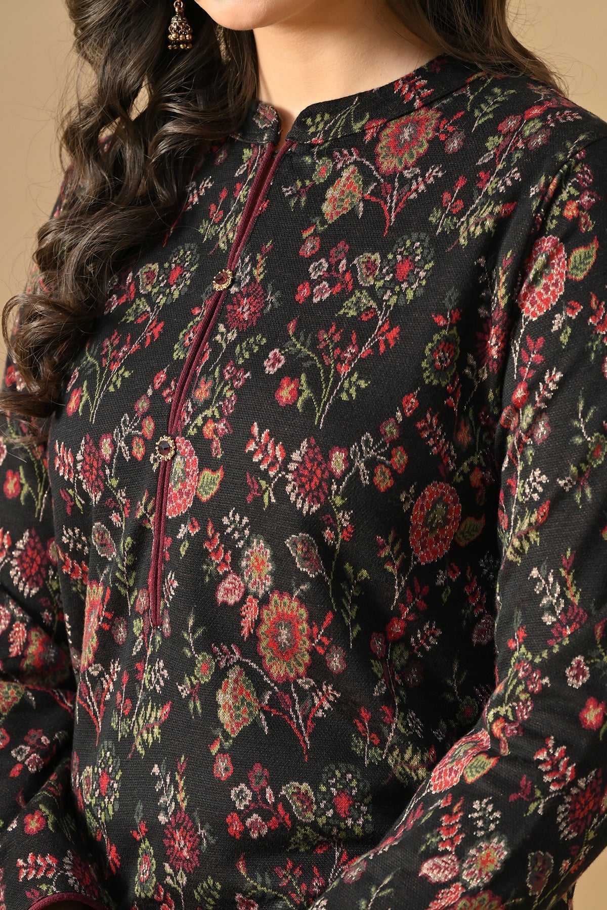 Winter Black Ethnic Motifs Woven Co-Ord Set