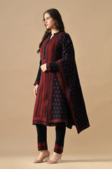 Winter Blue Printed Ethnic Motifs Woven Kurta Set