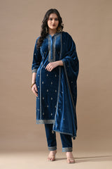 Teal Zari Embroidered Kurta Set