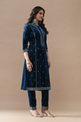 Teal Zari Embroidered Kurta Set