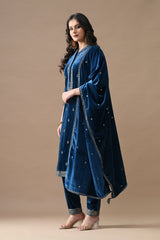 Teal Zari Embroidered Kurta Set