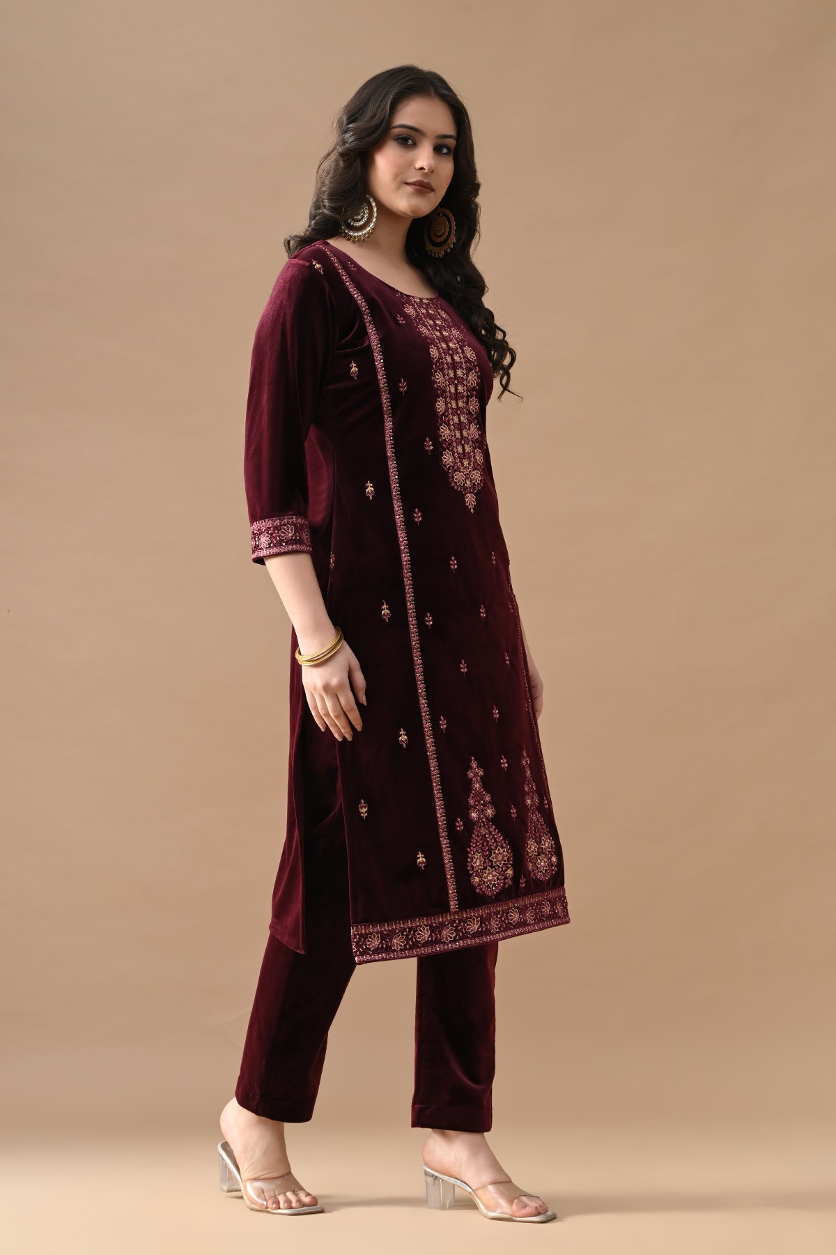 Sabhyata Ladies Western Kurti 3Pcs Set 2511Sr1060V Mehroon