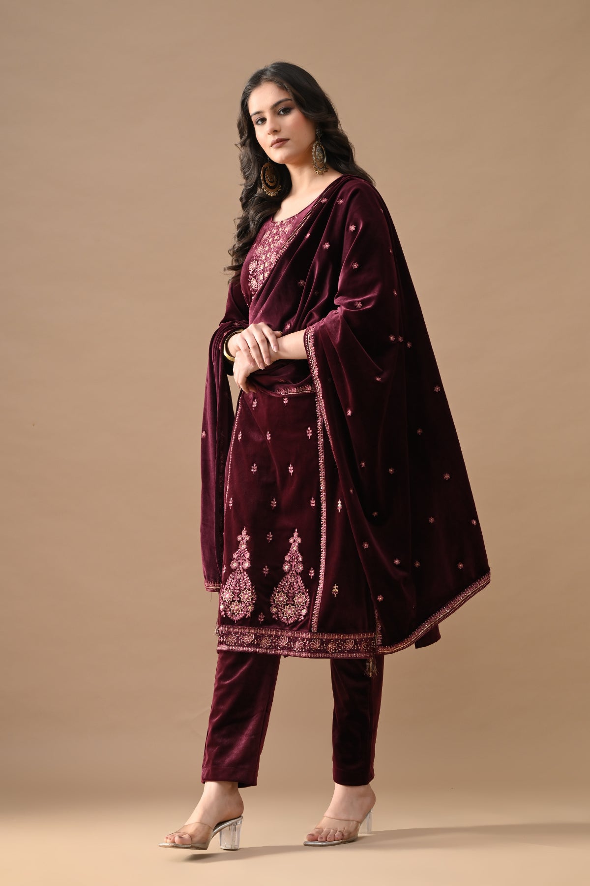 Sabhyata Ladies Western Kurti 3Pcs Set 2511Sr1060V Mehroon