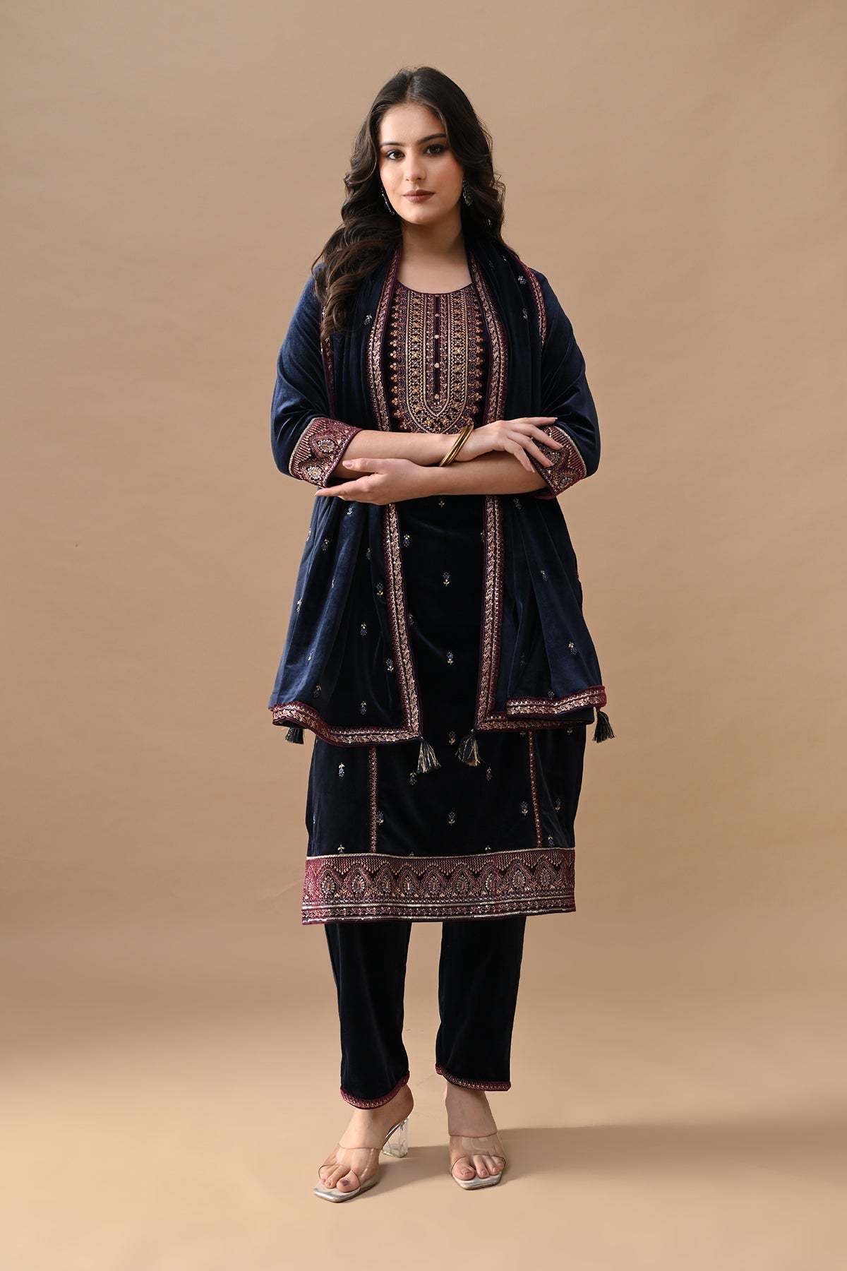 Blue Zari Embroidered Kurta Set