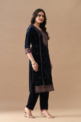Blue Zari Embroidered Kurta Set