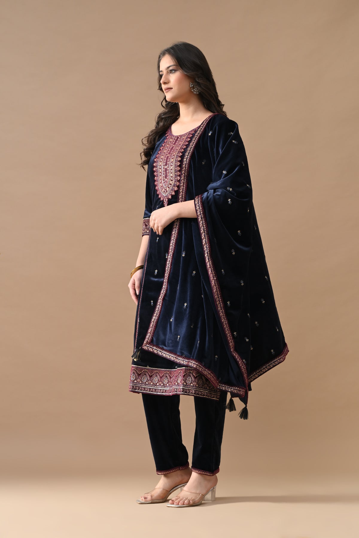 Blue Zari Embroidered Kurta Set