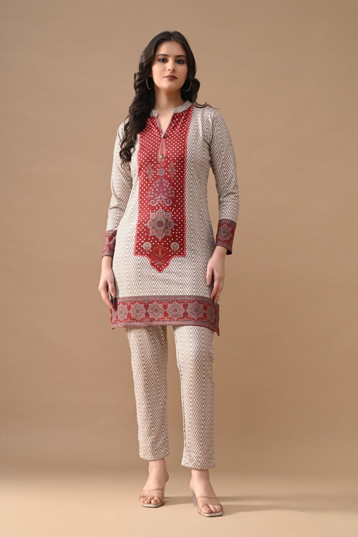 Winter Beige Printed Woven Co-Ord Set