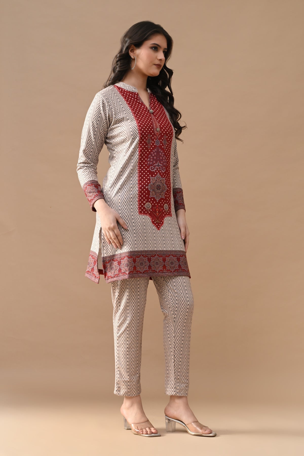 Winter Beige Printed Woven Co-Ord Set