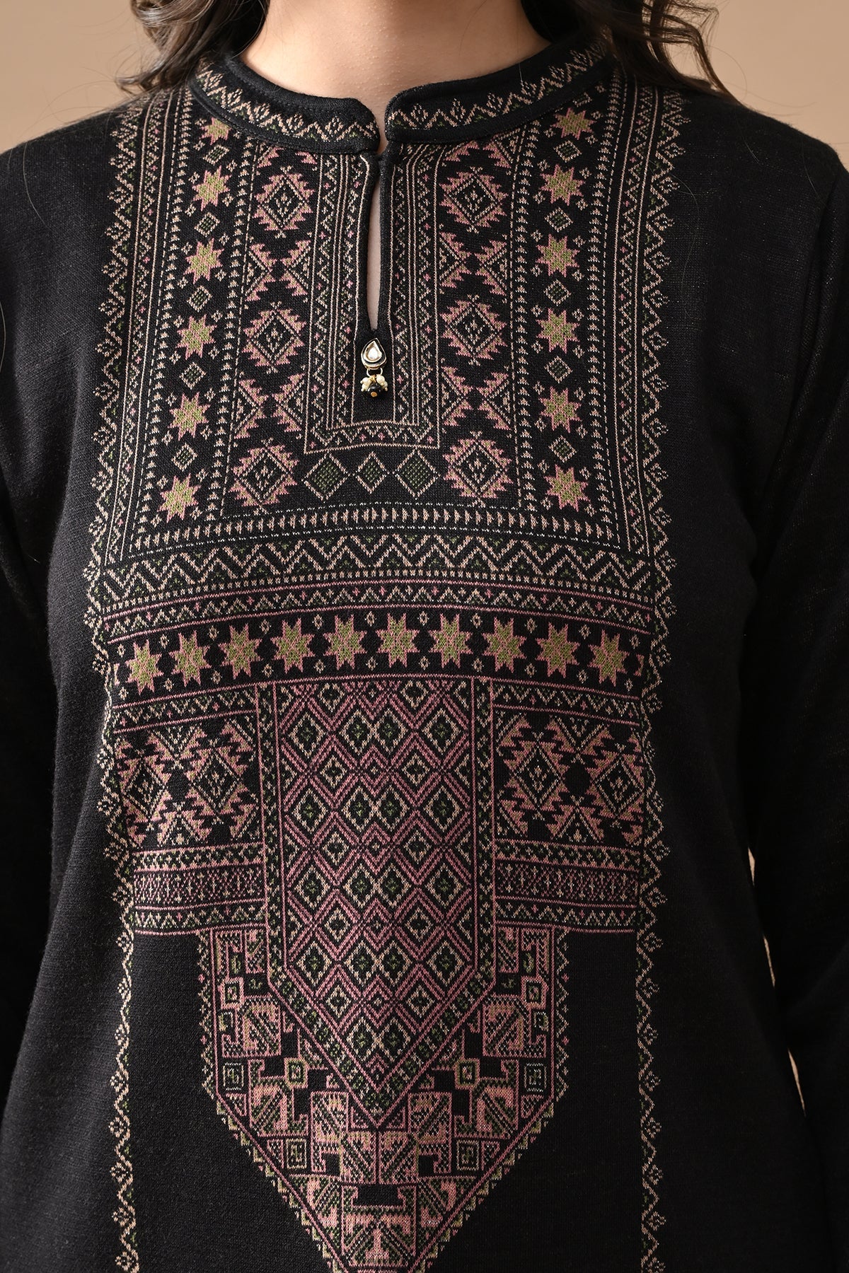 Winter Black Printed Woven Kurta Set