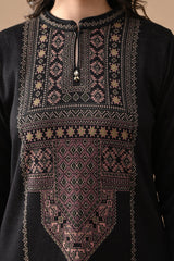 Winter Black Printed Woven Kurta Set