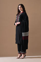 Winter Black Solid Woven Kurta Set