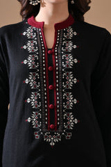 Winter Black Solid Woven Kurta Set