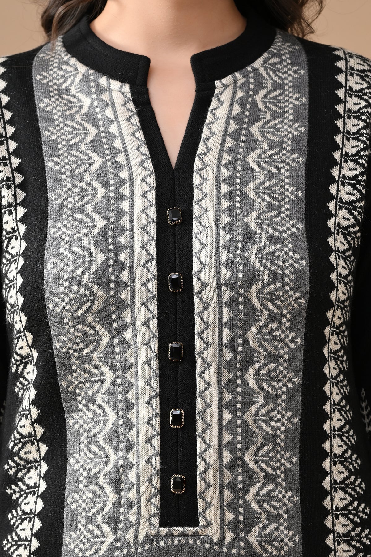Winter Black Self Design Woven Kurta Set