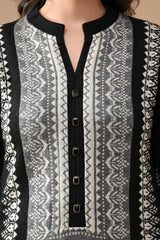 Winter Black Self Design Woven Kurta Set