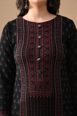 Winter Black Self Design Woven Kurta Set