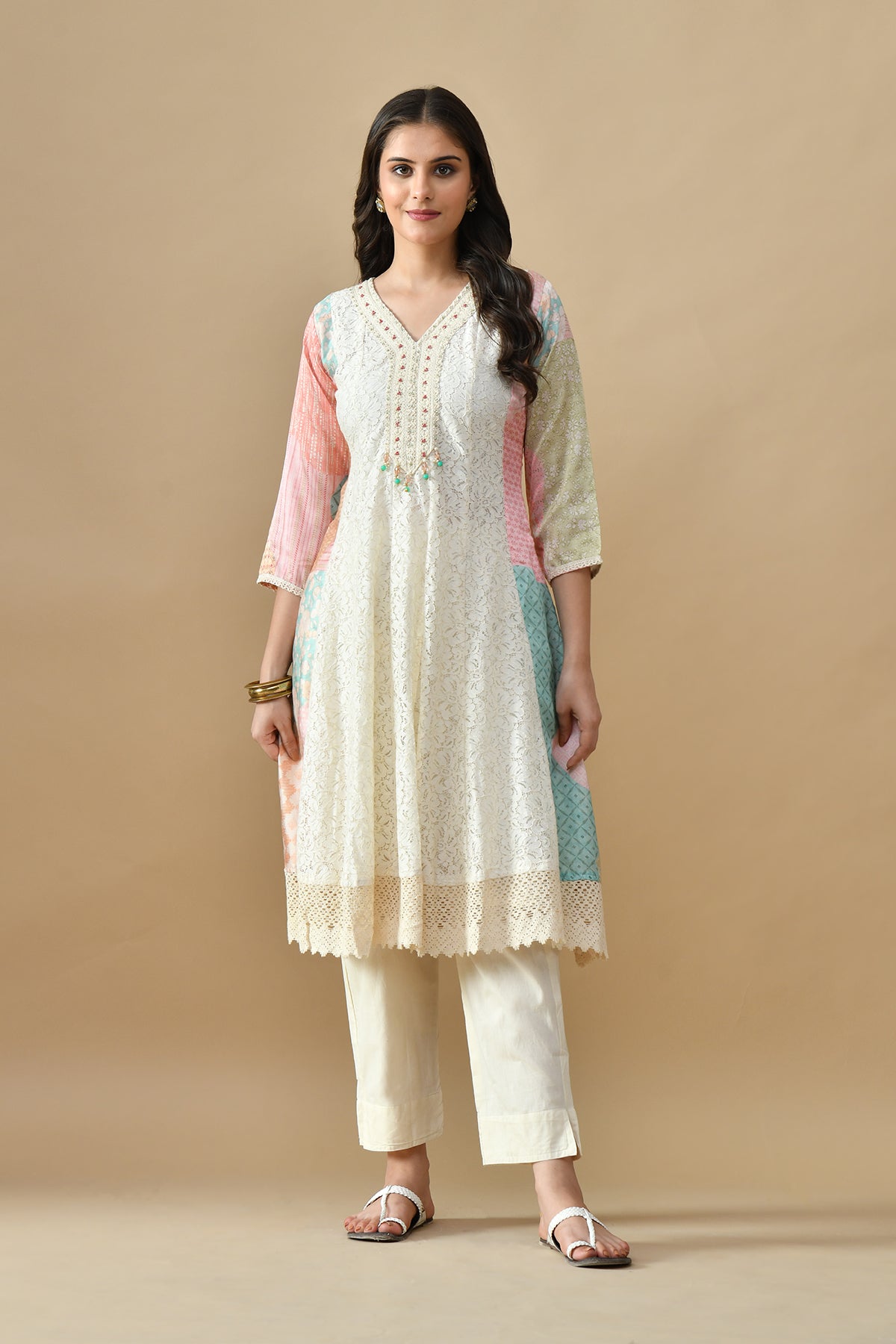 Sabhyata Ladies Western Kurti 3Pcs Set 251Kk2501 Cream
