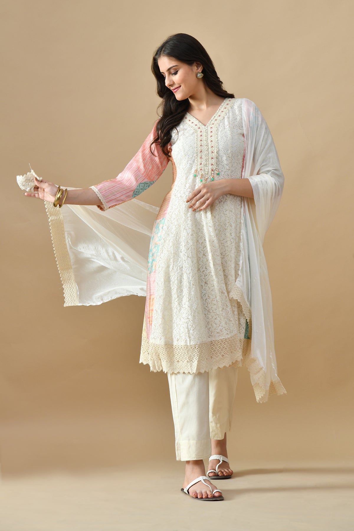 Sabhyata Ladies Western Kurti 3Pcs Set 251Kk2501 Cream