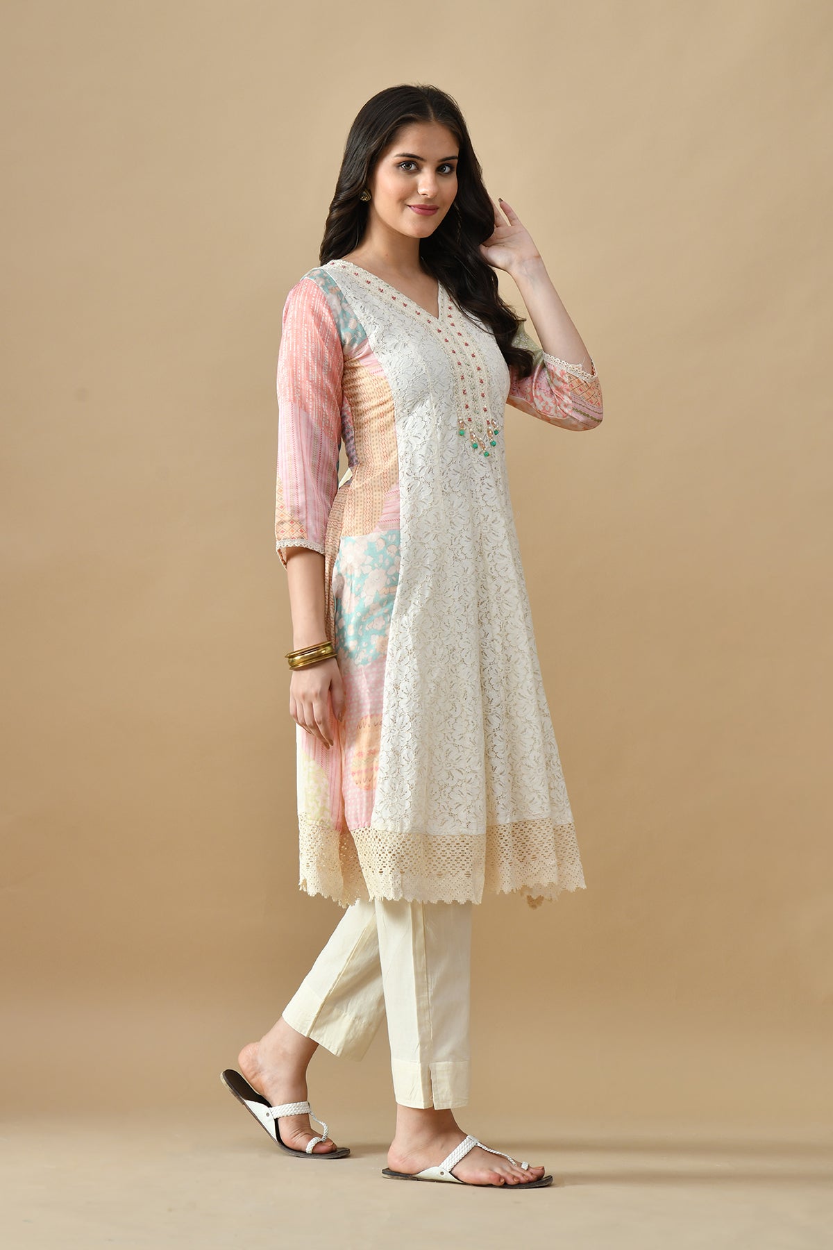 Sabhyata Ladies Western Kurti 3Pcs Set 251Kk2501 Cream