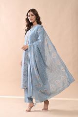 Sabhyata Ladies Western Kurti 3Pcs Set 252Sep2520 Blue