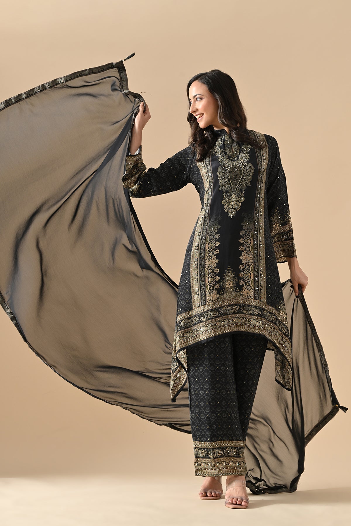 Sabhyata Ladies Western Kurti 3Pcs Set 254Kf2514 Black