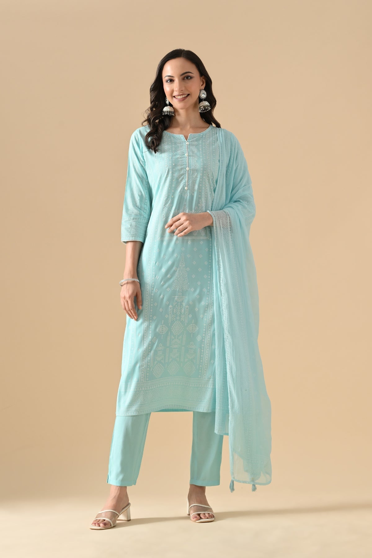Sabhyata Ladies Western Kurti 3Pcs Set 255Ad506 Blue