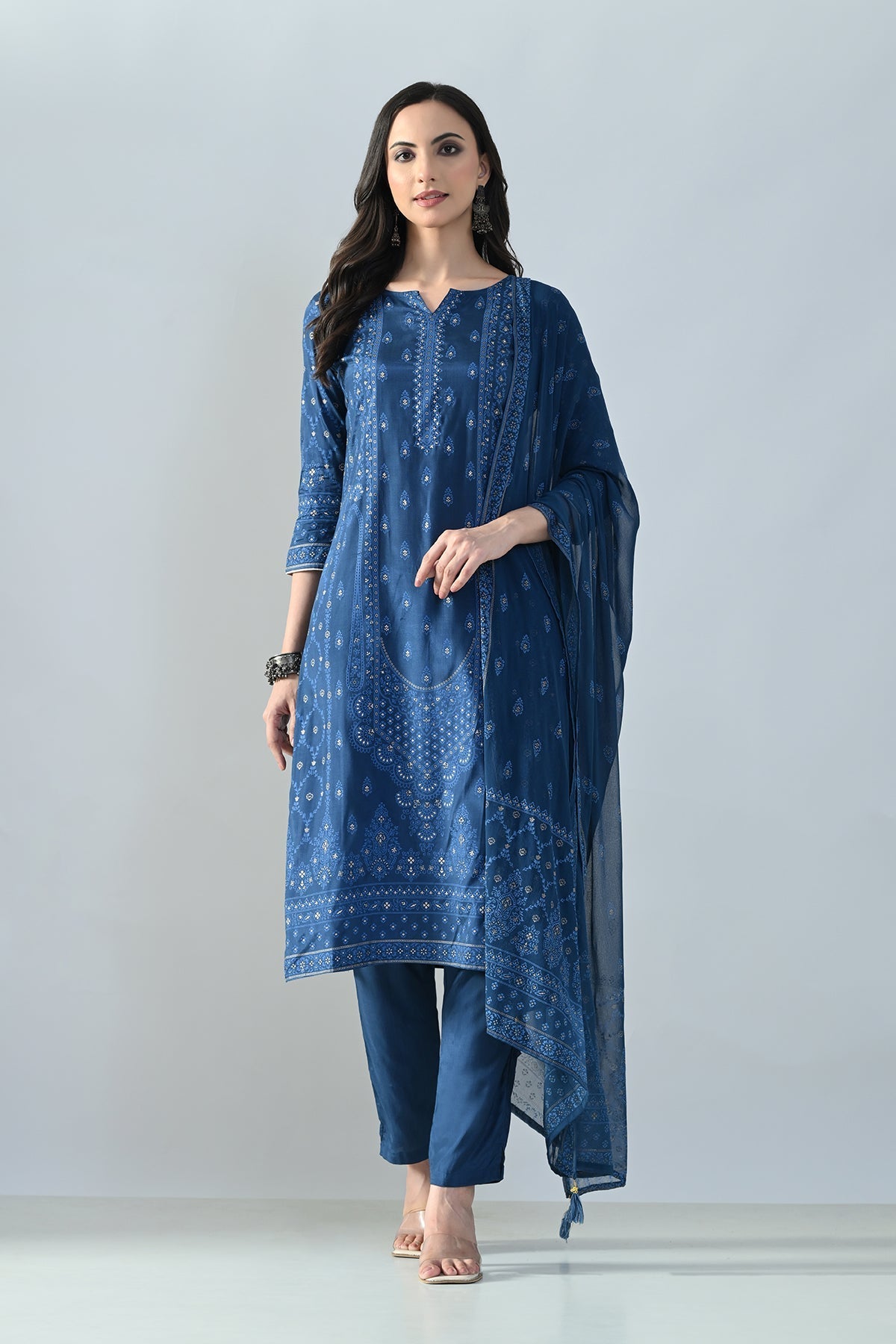 Sabhyata Ladies Western Kurti 3Pcs Set 258Ad702A Blue