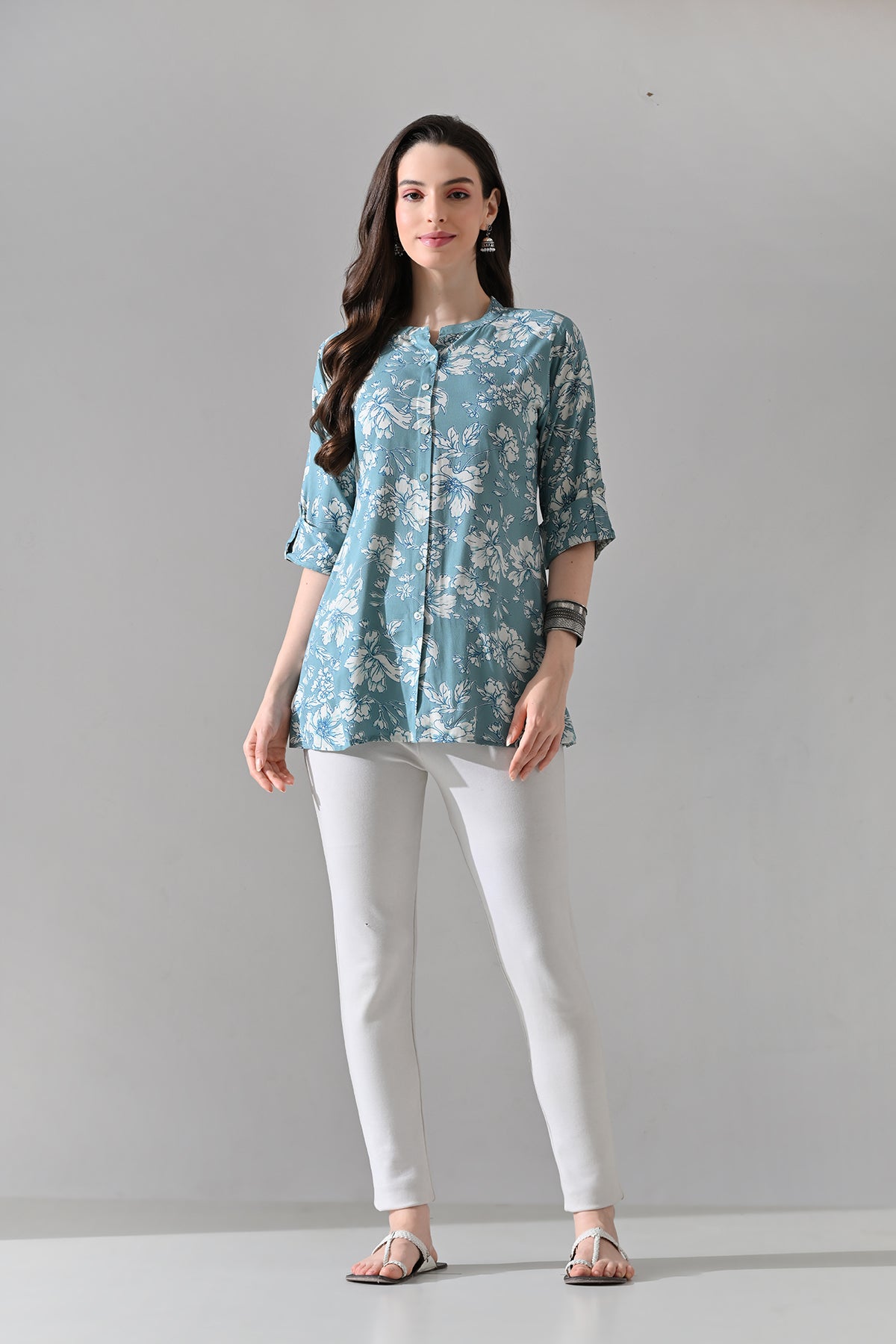 Green Printed Straight Top