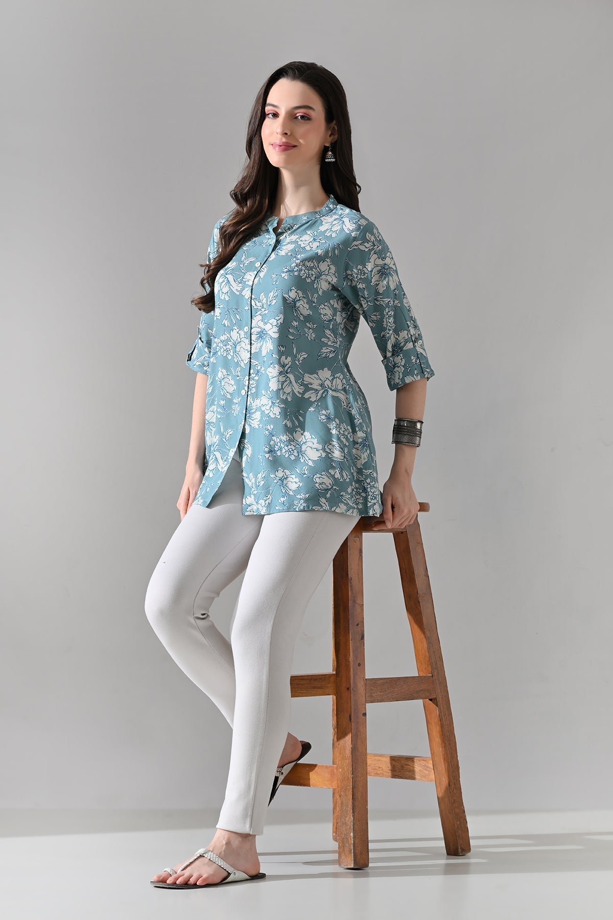 Green Printed Straight Top