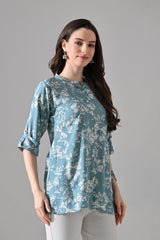 Green Printed Straight Top