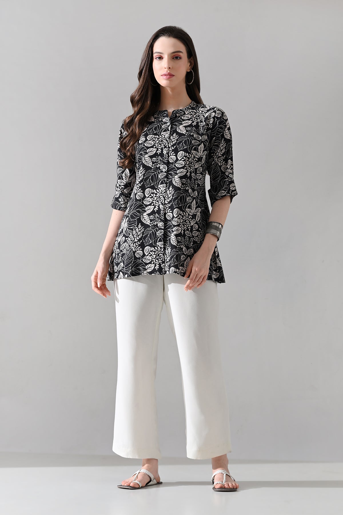 Black Printed Straight Top