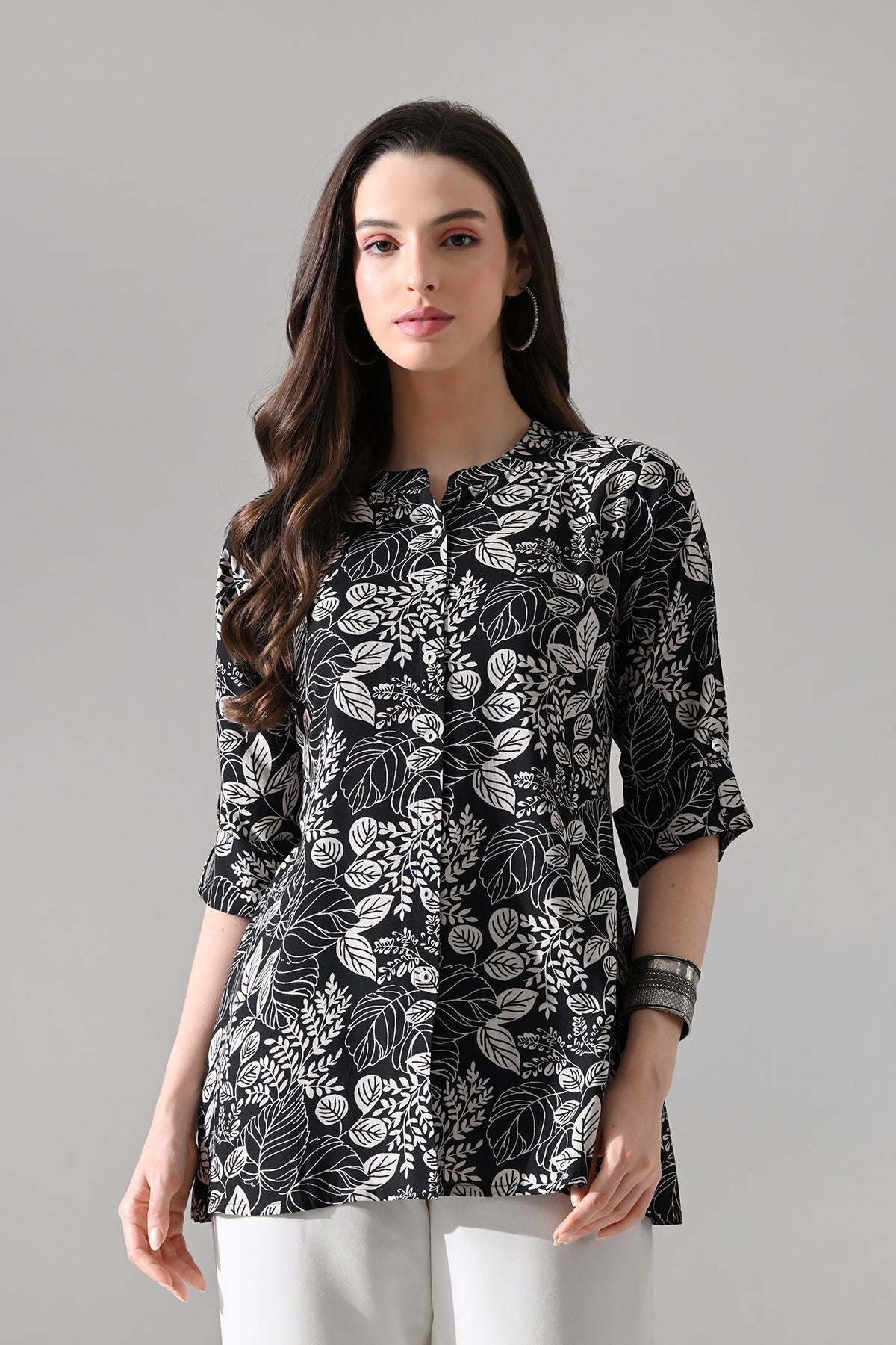 Black Printed Straight Top