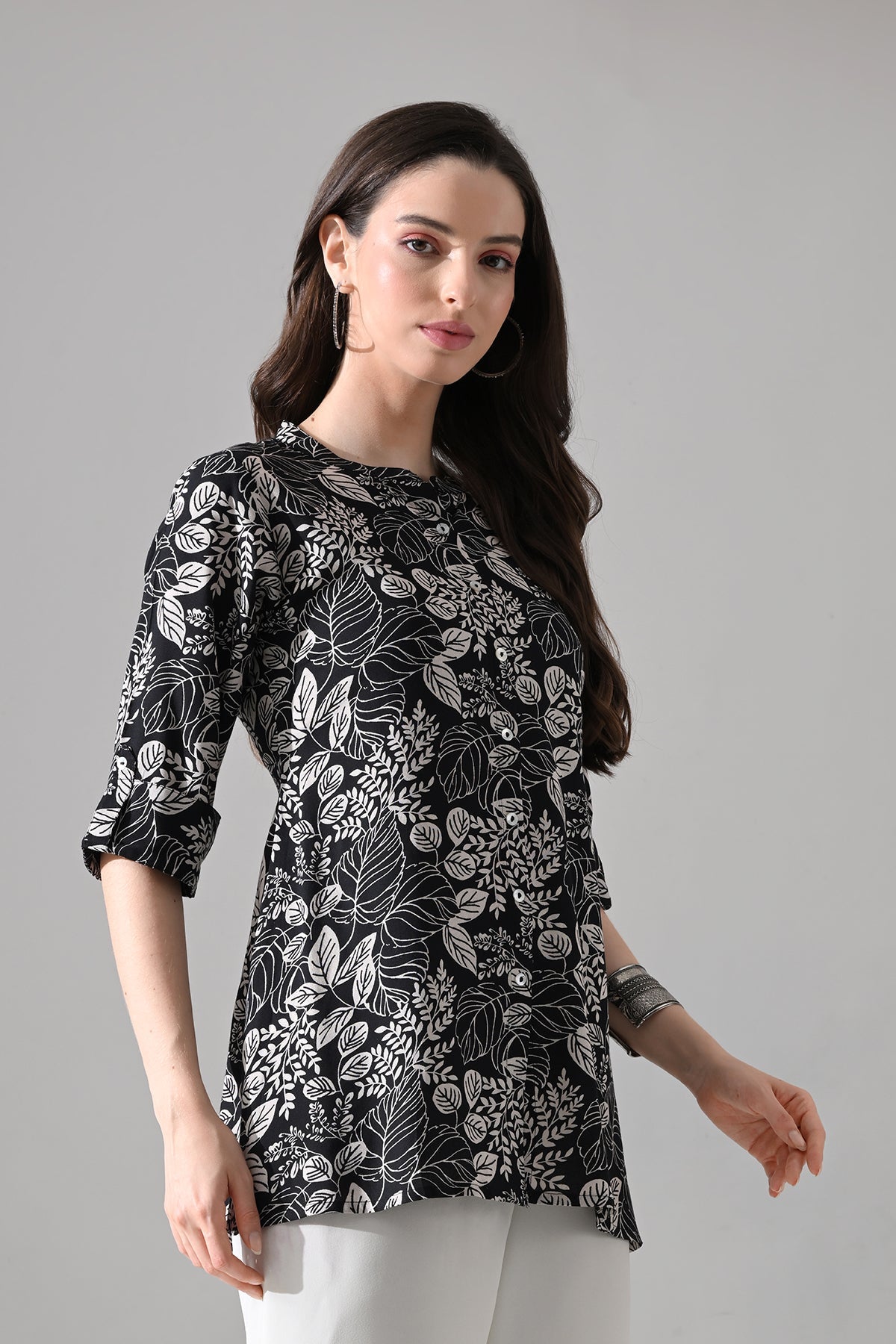 Black Printed Straight Top