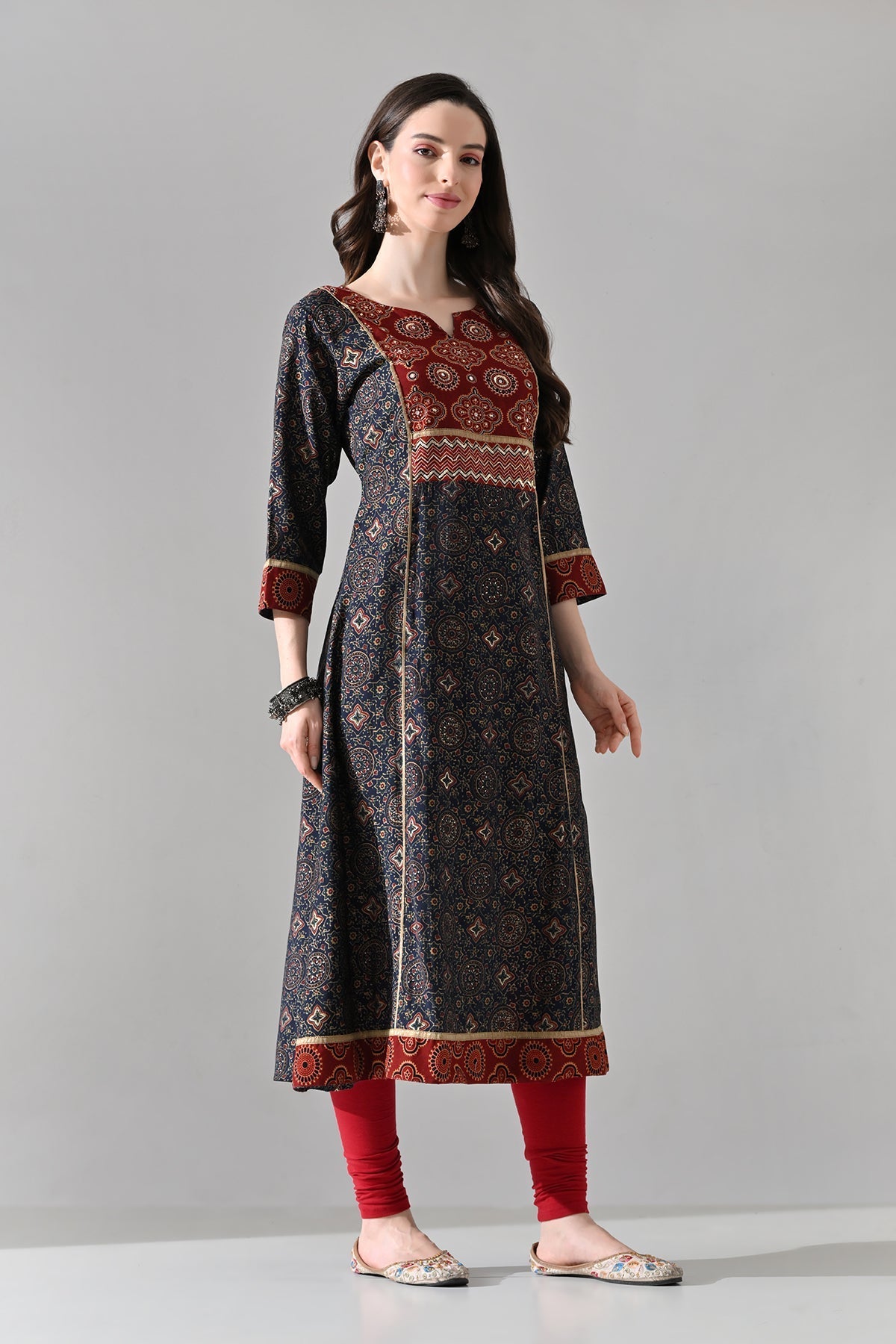 Blue Printed A-Line Kurta