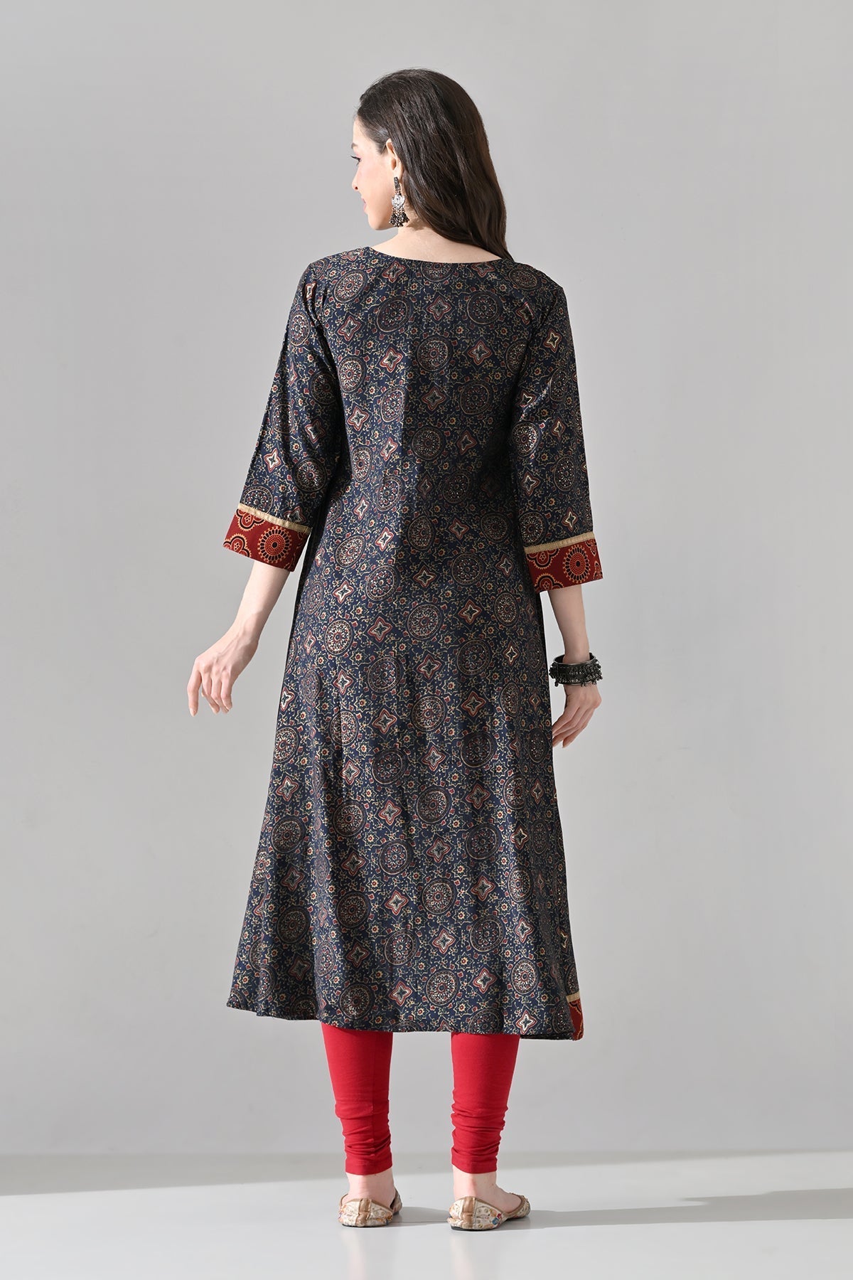 Blue Printed A-Line Kurta