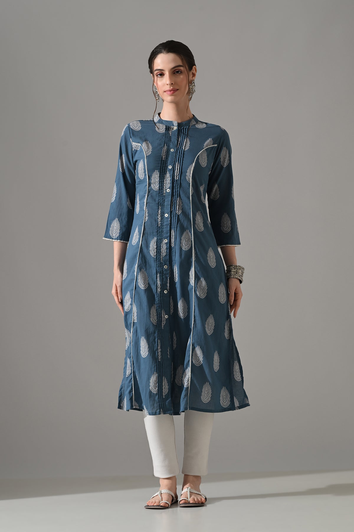Blue Floral Printed Kurta
