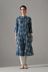 Blue Floral Printed Kurta