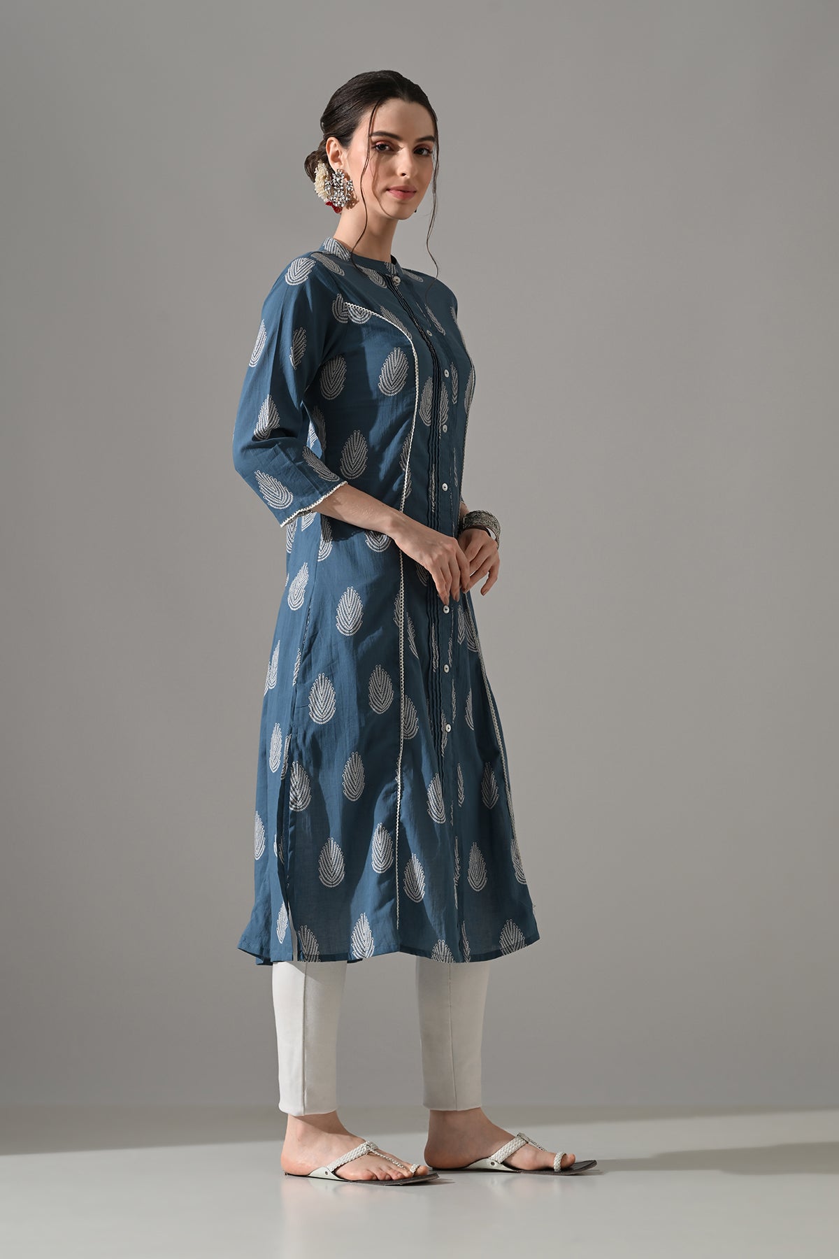 Blue Floral Printed Kurta