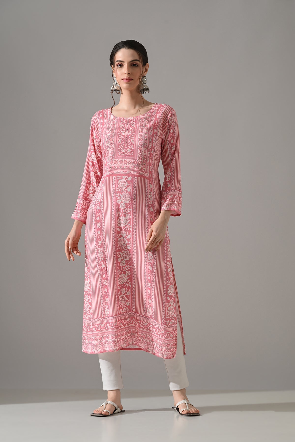 Pink Printed Straight Kurta