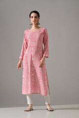 Pink Printed Straight Kurta