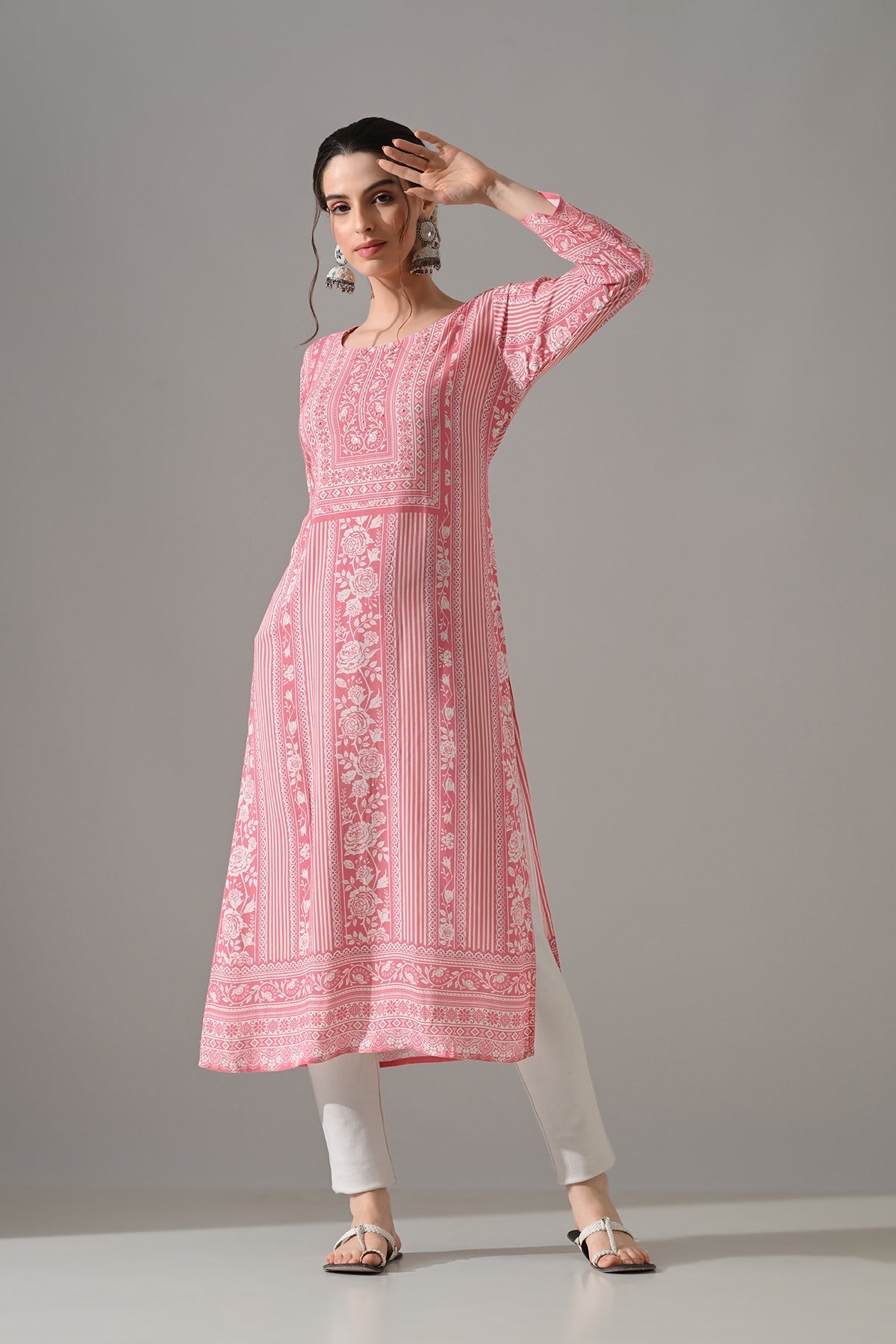Pink Printed Straight Kurta