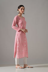 Pink Printed Straight Kurta