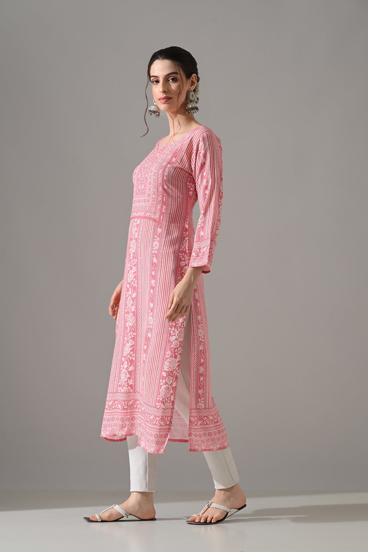 Pink Printed Straight Kurta